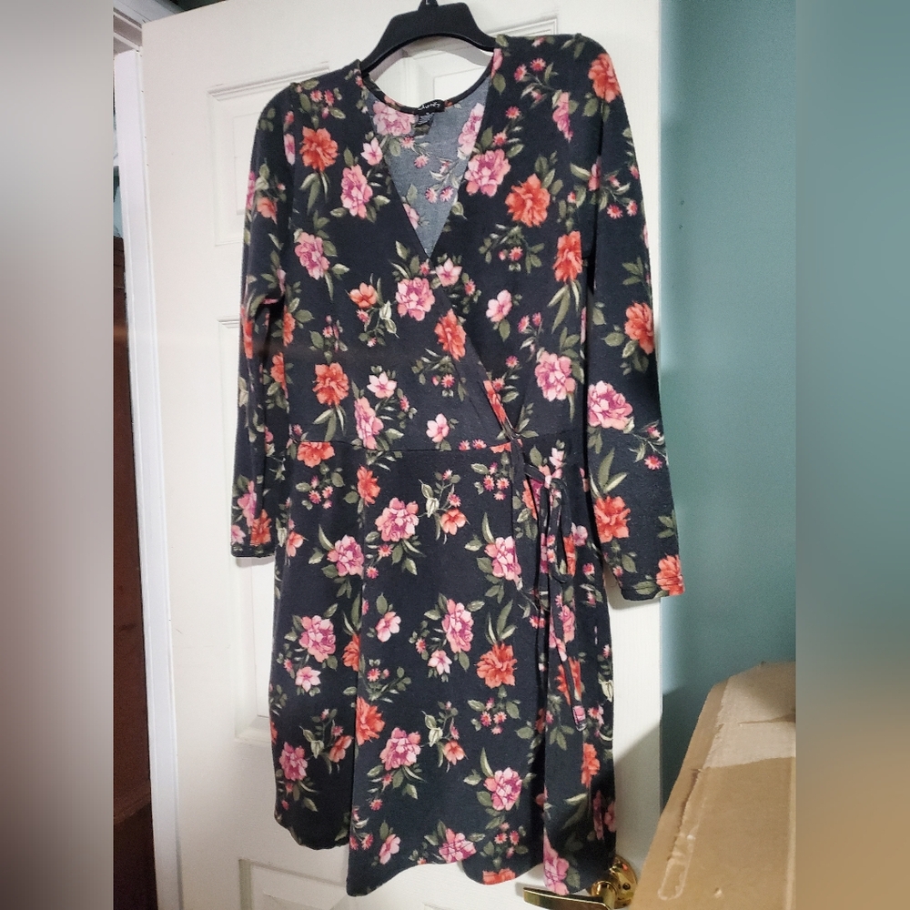 Justify Floral Faux-wrap Fleece Dress